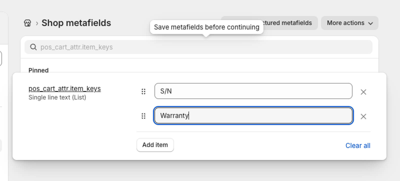 Example values for pos_cart_attr.item_keys metafield list