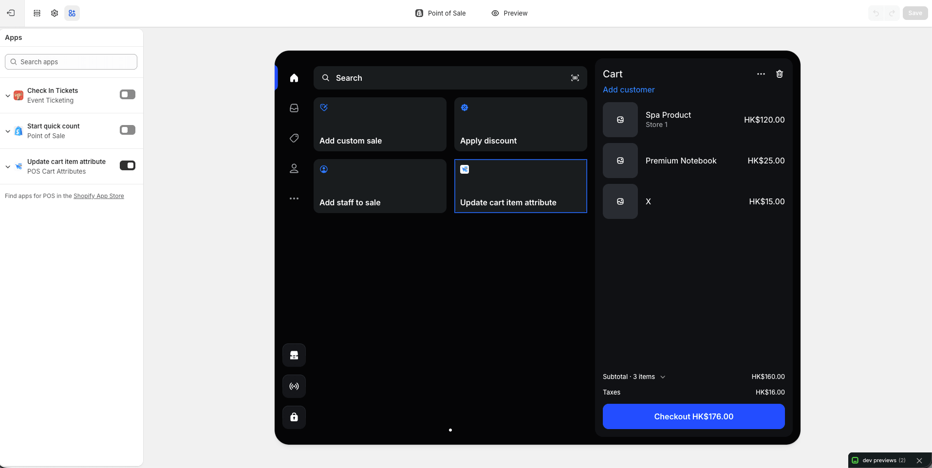 Enable POS Cart Attributes in POS apps settings